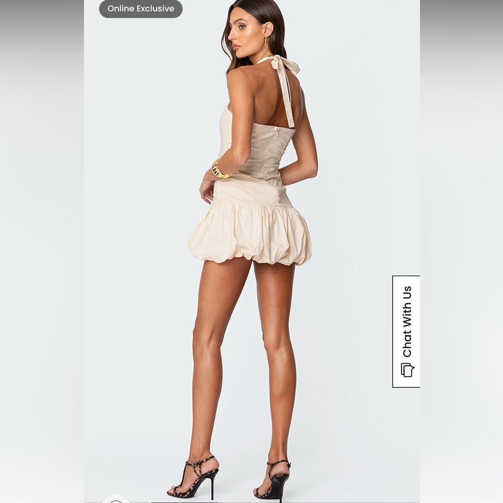 Edikted Bryn Bubble Skirt Mini Dress Neutral Dinner Girls Night Flirty Feminine